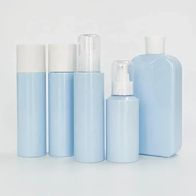 blue cosmetic bottles