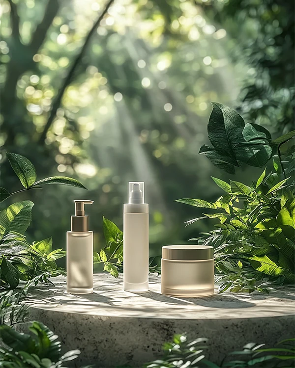 cosmetic bottles and jars on stone cosmetic bottles and jars on stone