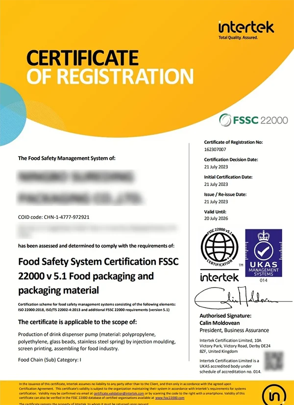 food safety system certification FSSC 22000 v 5.1