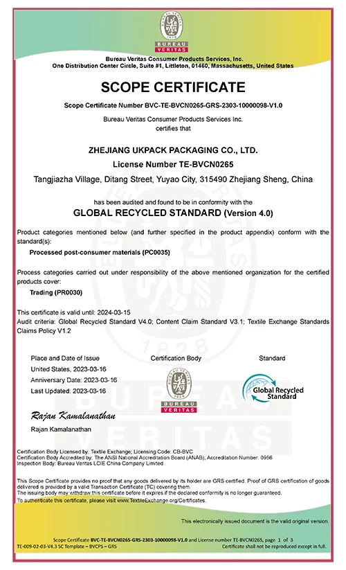 GRS Certificate - UKPACK